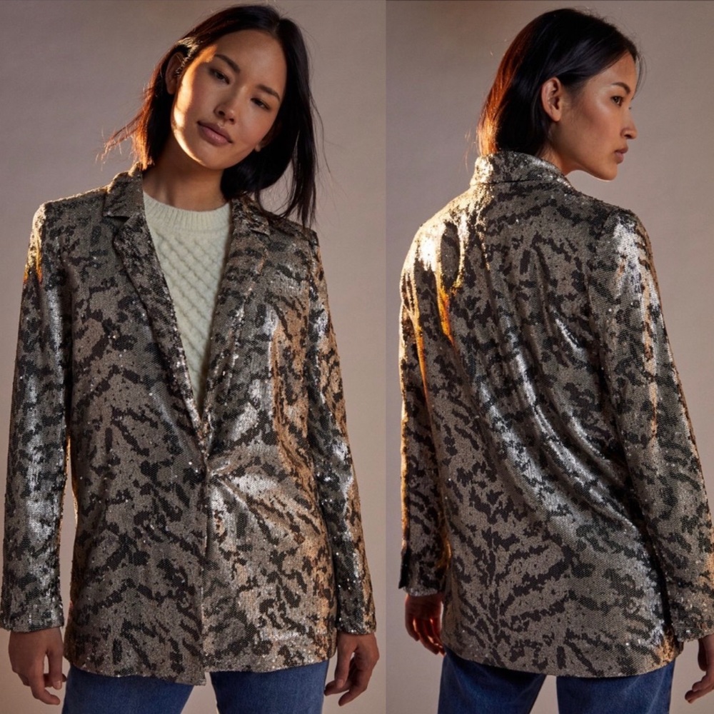 Anthropologie sequined zebra blazer